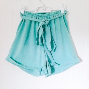 Style Rack high waisted turquoise loose fit shorts elastic waist beach coastal